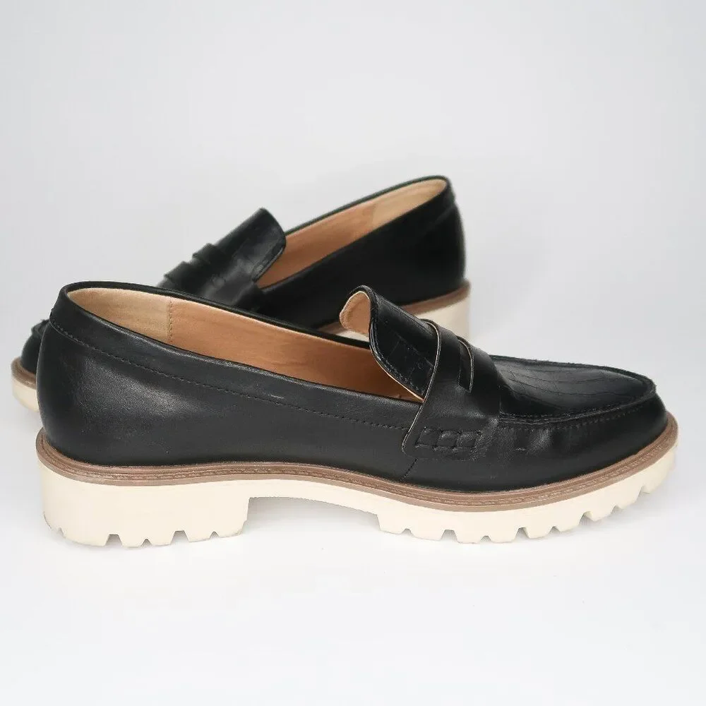 Journee Collection Womens Black Croc Embossed Lug Sole Penny Loafers Size‎ 9.5